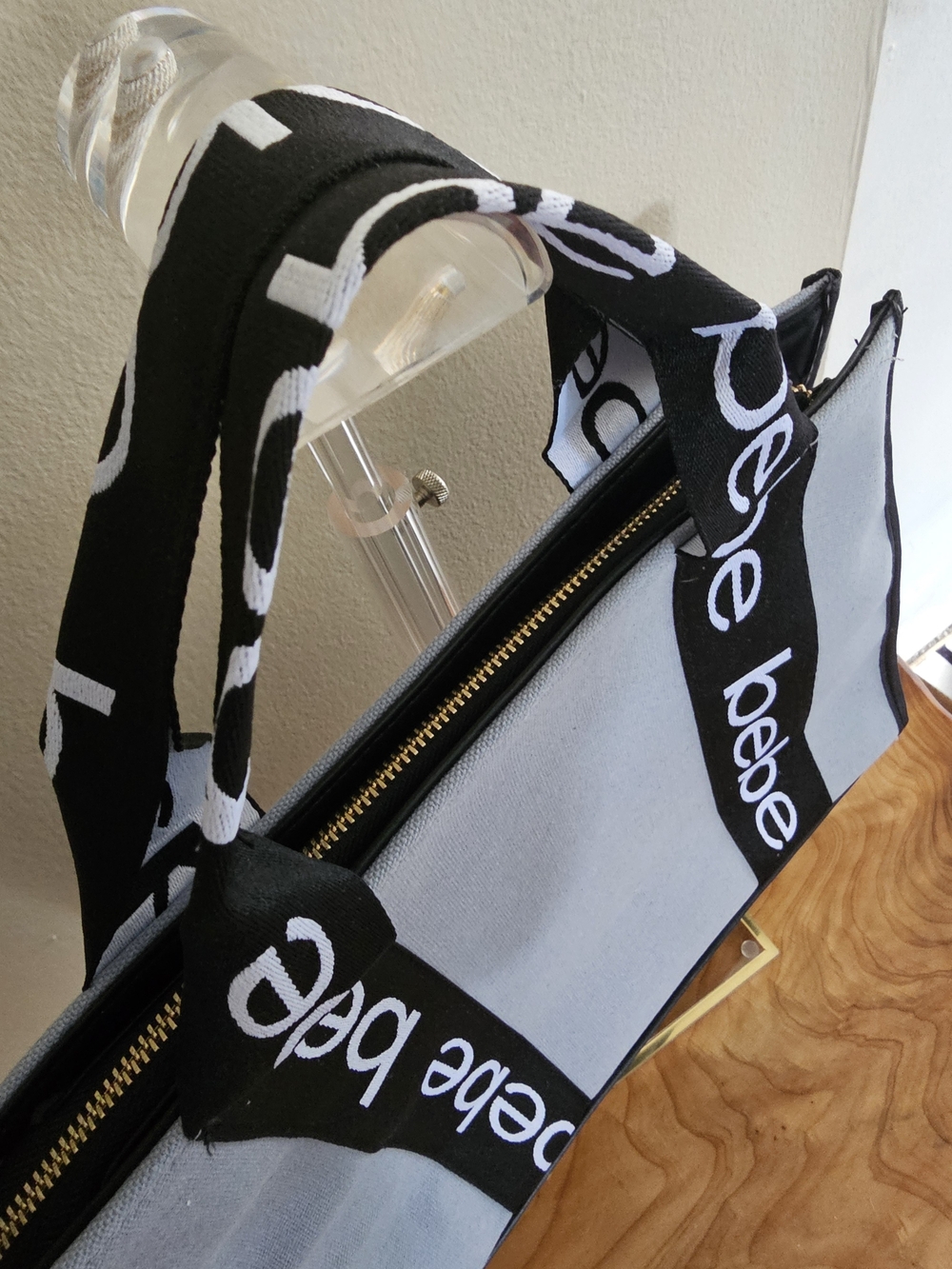 bebe Gray Canvas Tote with Logo Strap - Picture 3 of 6
